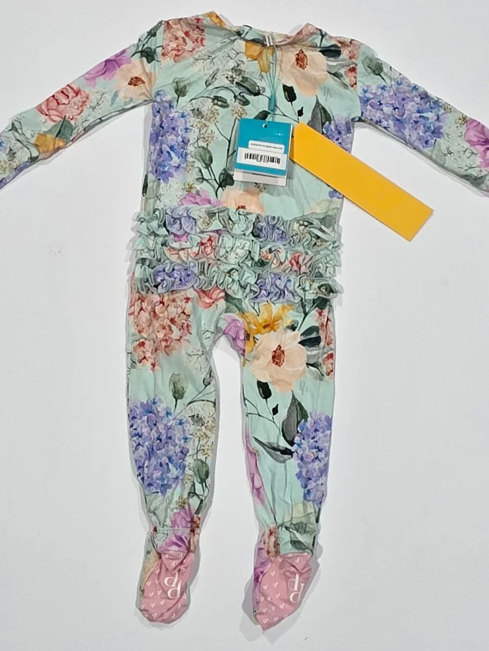 Posh Peanut Mint Floral Footed One-Piece with Pastel Flowers